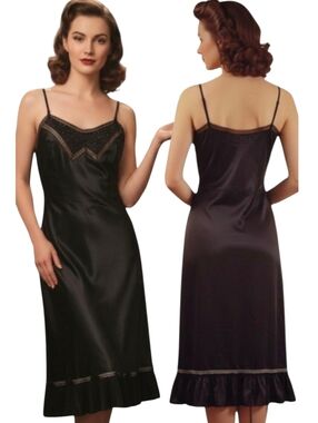 BARBIZON Vintage 1950s Black Full Slip - Size S